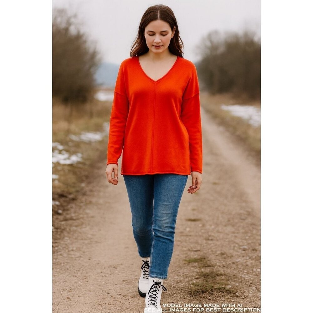 J. Society Sweater L V Neck Long Sleeves Roll Hem 100% Cotton $96 MSRP